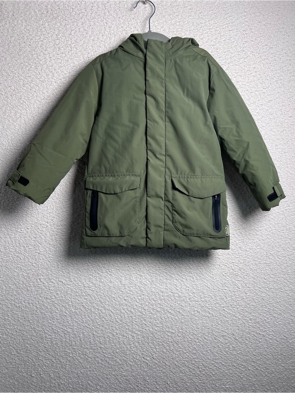 Zara Kids Toddler Green Black Puffer Coat Hood Size 3-4 Years